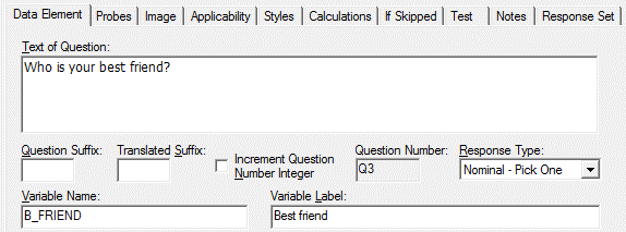 Data Element Text of Question