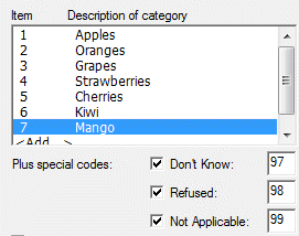 Description of Category box: 7 Pick One options