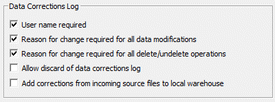 Data Corrections log options
