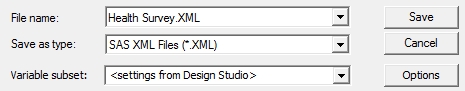 Export to SAS XML file dialog box