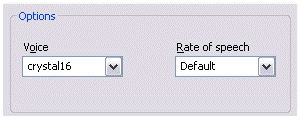 Options box with Voice and Rate of Speech options