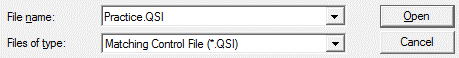 Open dialog box with Matching Control File (*.QSI) in the Files of type box