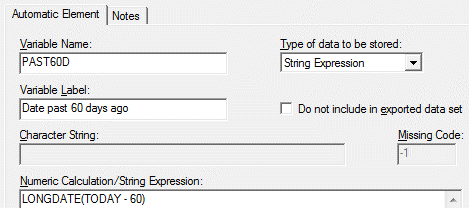 String Expression Automatic Variable example with dates