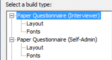 Options|Build, Paper Questionnaire (Interviewer) or Paper Questionnaire (Self-Admin) box