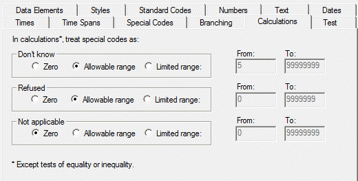 Data Defaults Calculations Tab