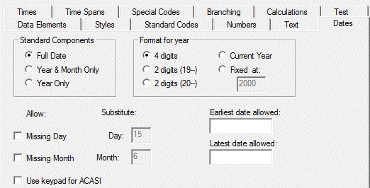 Data Defaults Dates tab
