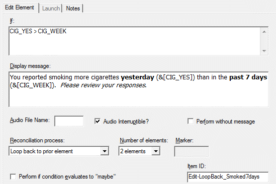 Edit Element Loop Back to Prior Element example