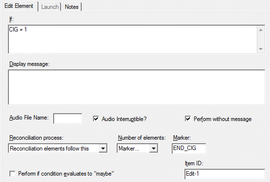 Edit Element tab with Reconciliation Elements Follow option