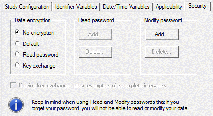 Security tab with default options