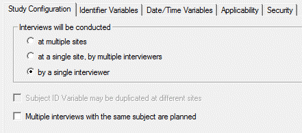 Study Configuration Tab with Single interviewer option 