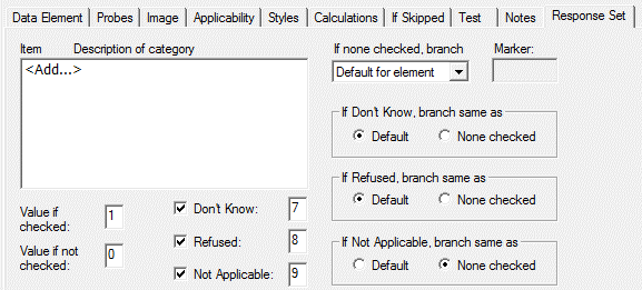 Response Set Tab: Nominal-Check Each type