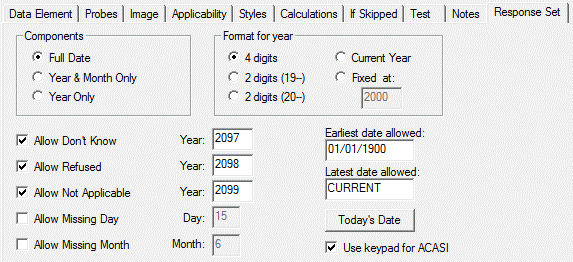 Response Set Tab: Date type