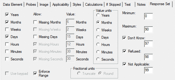 Response Set Tab: Time Span type