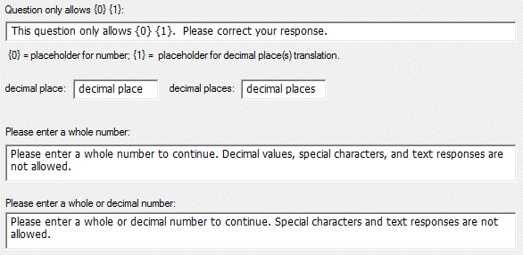 Default Web Messages (Numbers) Keyword text