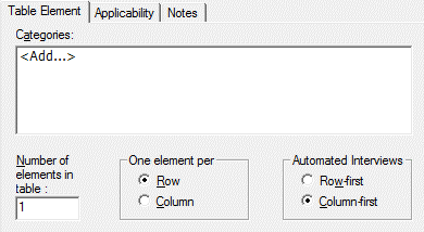 Table Element tab