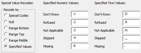 Specified Numeric Values and Specified Text Values options