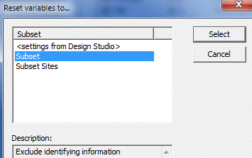 Reset variables to... dialog box