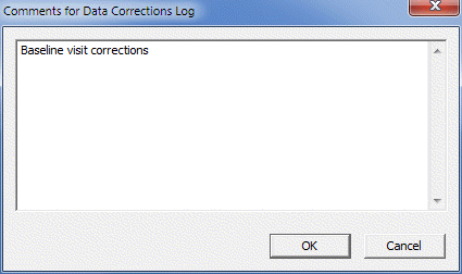Comments for Data Corrections Log dialog box
