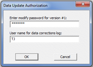 Data Update Authorization dialog box