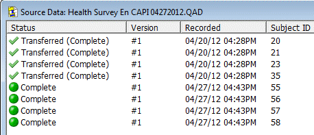 Source Data with transferred and complete data