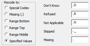 Specified Values option on Special Value Recodes box