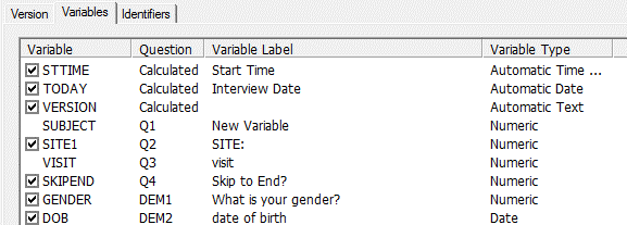 Warehouse: Variables Tab