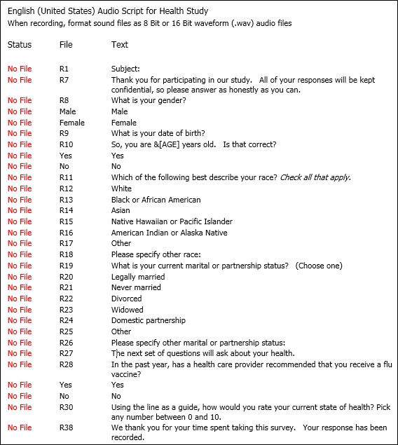 Sample ACASI Audio files Script