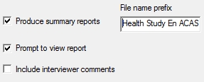 ACASI: Summary Reports options