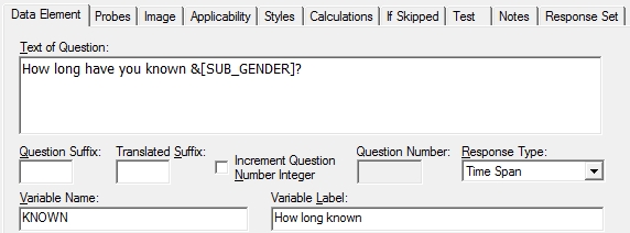 Substitution token in Data Element question text example