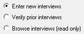 Data Entry: Open Data File options Enter New Interviews radio button selected