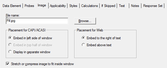 Data Element: Image Tab Options