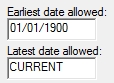 Earliest and Latest date allowed option box