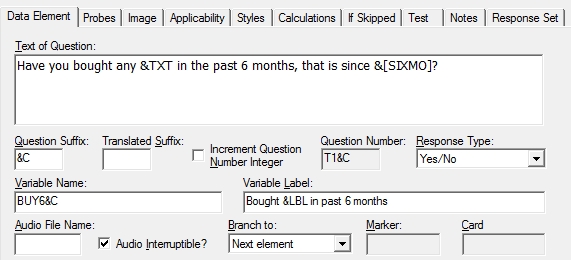 Data Element for Tables example