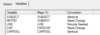 Variables tab showing mapping and conversion 