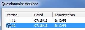 Questionnaire Versions window